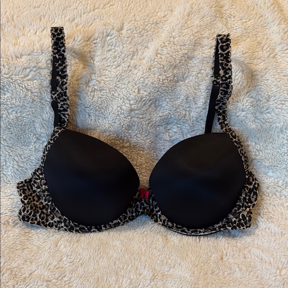 VS PINK Leopard Print Black Push Up Bra